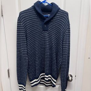 American Eagle Men's Sweater M Pullover Mock Neck Wool Blend Blue White Preppy
